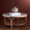 SAFAVIEH Couture Collection Puck Natural Solid Wood/White Marble Top Round Coffee Table(Natural/White)