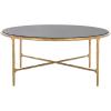 SAFAVIEH Couture Home Collection Jessa Silver Metal/Tempered Glass Top Round Coffee Table (Fully Assembled)(Brass/Black)