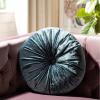 SAFAVIEH Home Caramia Cream Round Button Tufted Decorative Pillow Pillow, 16″x16″(Blue)