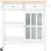 SAFAVIEH Home Collection Locklyn White/Natural 2-Drawer Storage Trolley Kitchen Cart with Wheels(White/Natural)