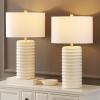 SAFAVIEH Lighting Collection – Melina Bone & White Washed Distressed 29-Inch Table Lamps, Set of 2, Rustic Farmhouse Design with LED Bulbs Included (TBL4121B-SET2)(Bone)