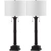 SAFAVIEH Lighting Collection Estilo Column Farmhouse Pull Chain Dark Grey 36-inch Bedroom Living Room Home Office Desk Nightstand Table Lamp Set of 2 (LED Bulbs Included)
