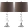 SAFAVIEH Lighting Collection Keeva Modern Crystal Ball/ Grey Shade 27-inch Bedroom Living Room Home Office Desk Nightstand Table Lamp Set of 2 (LED Bulbs Included)(Clear/Grey – Set of 2)