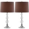 SAFAVIEH Lighting Collection Keeva Modern Crystal Ball/ Grey Shade 27-inch Bedroom Living Room Home Office Desk Nightstand Table Lamp Set of 2 (LED Bulbs Included)(Clear/Chrome – with USB)