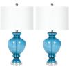 SAFAVIEH Lighting Collection Morocco Blue Glass 28-inch Bedroom Living Room Home Office Desk Nightstand Table Lamp Set of 2 (LED Bulbs Included)(Blue – Set of 2)