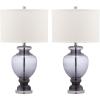 SAFAVIEH Lighting Collection Morocco Blue Glass 28-inch Bedroom Living Room Home Office Desk Nightstand Table Lamp Set of 2 (LED Bulbs Included)(Grey – Set of 2)
