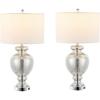 SAFAVIEH Lighting Collection Morocco Blue Glass 28-inch Bedroom Living Room Home Office Desk Nightstand Table Lamp Set of 2 (LED Bulbs Included)(Mercury – Set of 2 with USB)