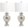SAFAVIEH Lighting Collection Morocco Blue Glass 28-inch Bedroom Living Room Home Office Desk Nightstand Table Lamp Set of 2 (LED Bulbs Included)(Mercury – Set of 2)