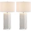 SAFAVIEH Lighting Collection Olympia Modern Contemporary Black/ White Marble Ceramic 29-inch Bedroom Living Room Home Office Desk Nightstand Table Lamp Set of 2 (LED Bulbs Included)(Black/White – with USB)