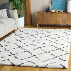 SAFAVIEH Area Rug 8×10 – Arizona Shag Collection – Large – Ivory & Beige, Moroccan Boho Design, Non-Shedding & Easy to Clean, Ideal for Living Room, Bedroom, Dining Space (ASG743A)(Ivory/Slate)