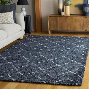 SAFAVIEH Area Rug 8×10 – Arizona Shag Collection – Large – Ivory & Beige, Moroccan Boho Design, Non-Shedding & Easy to Clean, Ideal for Living Room, Bedroom, Dining Space (ASG743A)(Slate Blue/Ivory)