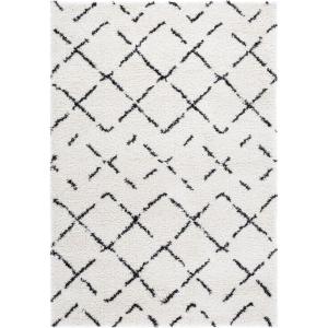 SAFAVIEH Area Rug 8×10 – Arizona Shag Collection – Large – Ivory & Beige, Moroccan Boho Design, Non-Shedding & Easy to Clean, Ideal for Living Room, Bedroom, Dining Space (ASG743A)(Ivory/Black)