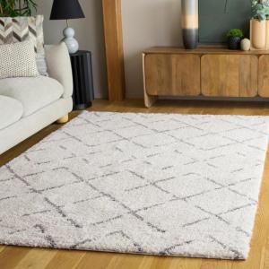 SAFAVIEH Area Rug 8×10 – Arizona Shag Collection – Large – Ivory & Beige, Moroccan Boho Design, Non-Shedding & Easy to Clean, Ideal for Living Room, Bedroom, Dining Space (ASG743A)(Ivory/Grey)