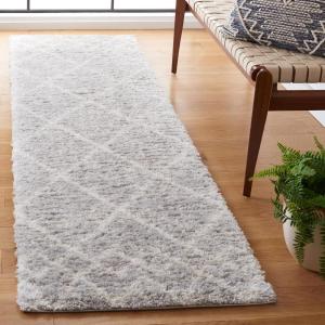 SAFAVIEH Area Rug 8×10 – Berber Shag Collection – Large – Ivory & Grey, Moroccan Design, Non-Shedding & Easy Cleaning, Plush Thick Pile, Ideal for Living Room, Bedroom, Dining Space (BER574G)(Ivory/Grey)