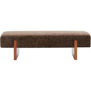 SAFAVIEH Couture Collection – Kandiss Brown Chenille Bench with Brown Wood Legs, Modern Upholstered Seating (SFV5117C)