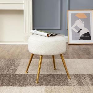 SAFAVIEH Couture Collection Anna Light Grey Boucle/Gold Footstool Ottoman(Ivory/Gold)
