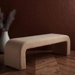 SAFAVIEH Couture Collection Caralynn Mid-Century Modern Tan Faux Lamb’s Wool Bench (Fully Assembled)