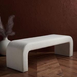 SAFAVIEH Couture Collection Caralynn Mid-Century Modern White Faux Lamb’s Wool Bench (Fully Assembled)