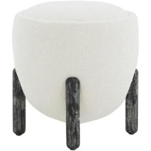 SAFAVIEH Couture Collection Clarabella Ivory Boucle/Black Round Upholstered Footrest Ottoman (Fully Assembled)(Ivory/Black)