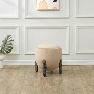 SAFAVIEH Couture Collection Clarabella Ivory Boucle/Black Round Upholstered Footrest Ottoman (Fully Assembled)(Light Brown/Black)