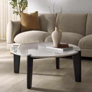 SAFAVIEH Couture Collection Garcia Natural Solid Wood/White Marble Top Round Coffee Table(Black/White)
