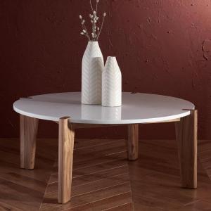 SAFAVIEH Couture Collection Garcia Natural Solid Wood/White Marble Top Round Coffee Table(Natural/White)