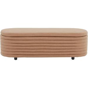 SAFAVIEH Couture Collection Jaymie Camel/Black Oval Faux Vegan Leather Storage Bench Lift Top for Bedroom Living Room(Camel/Black)
