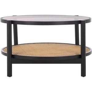 SAFAVIEH Couture Collection Karyna Natural Solid Wood Rattan/Glass Coffee Table(Black/Natural)
