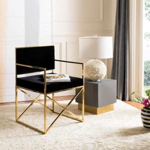 SAFAVIEH Couture Collection Kian Gold and Black Velvet Directors Chair(Black / Gold)