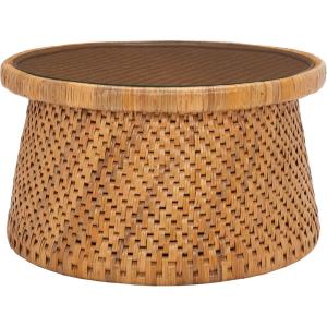 SAFAVIEH Couture Collection Lianna Coastal Tropical Natural Rattan Solid Wood Round Coffee Table (Fully Assembled)