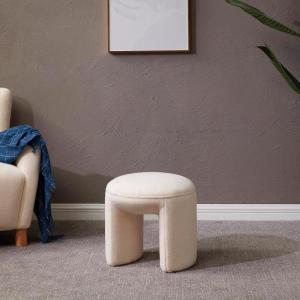 SAFAVIEH Couture Collection Vivie Ivory Faux Shearling Ottoman (Fully Assembled)(Ivory)