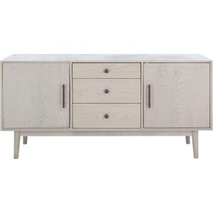SAFAVIEH Couture Elissa TV Stand for up to 65″ Flatscreen – Mid-Century White Washed, 3 Drawers, 2 Doors with Interior Storage, Entertainment Media Console (SFV2115A)