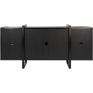 SAFAVIEH Couture Home Collection Cordelia Black Rattan 4-Door Storage Buffet Cabinet Entertainment Console Media Stand Sideboard (Fully Assembled)