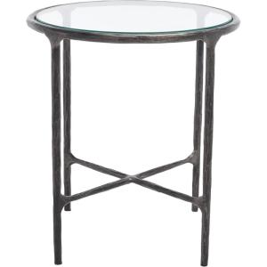 SAFAVIEH Couture Home Collection Jessa Brass Metal/White Marble Top Round End Table (Fully Assembled)(Black)