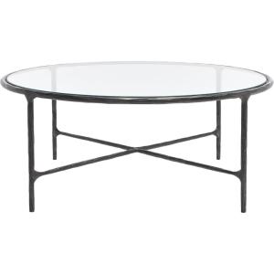 SAFAVIEH Couture Home Collection Jessa Silver Metal/Tempered Glass Top Round Coffee Table (Fully Assembled)(Black)