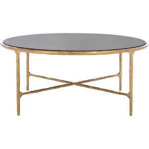 SAFAVIEH Couture Home Collection Jessa Silver Metal/Tempered Glass Top Round Coffee Table (Fully Assembled)(Brass/Black)
