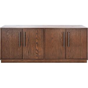 SAFAVIEH Couture Mallory TV Stand for up to 65″ Flatscreen – White Wash, 4 Doors with Interior Storage, Entertainment Media Console Cabinet, Fully Assembled (SFV2120B)(Dark Brown)
