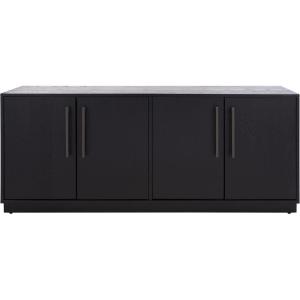 SAFAVIEH Couture Mallory TV Stand for up to 65″ Flatscreen – White Wash, 4 Doors with Interior Storage, Entertainment Media Console Cabinet, Fully Assembled (SFV2120B)(Black)