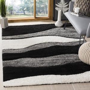 SAFAVIEH Florida Shag Collection Area Rug – 6′ x 9′, Ivory & Grey, Abstract Design, Non-Shedding & Easy Care, 1.2-inch Thick Ideal for High Traffic Areas in Living Room, Bedroom (SG475-1180)(Grey/Black)