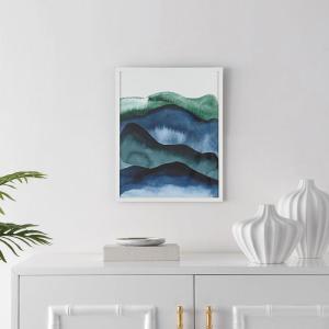SAFAVIEH Home Collection Echo Denim Blue/Green 16 x 20-inch Modern Abstract Framed Wall Art for Bedroom, Living Room, Foyer, Dining Area, Entryway