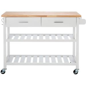 SAFAVIEH Home Collection Kiko White/Natural 2-Drawer 2-Shelf Trolley Kitchen Cart with Wheels