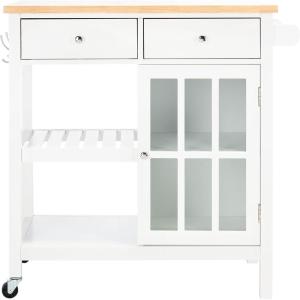 SAFAVIEH Home Collection Locklyn White/Natural 2-Drawer Storage Trolley Kitchen Cart with Wheels(White/Natural)