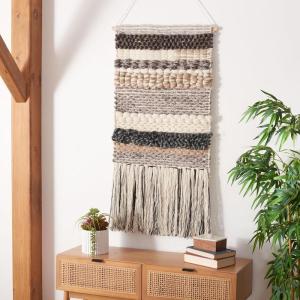 SAFAVIEH Home Collection Sedona 108 Ivory/Black Boho Tribal Woven Wool Tassel Fringe Tapestry Hanging Wall Art