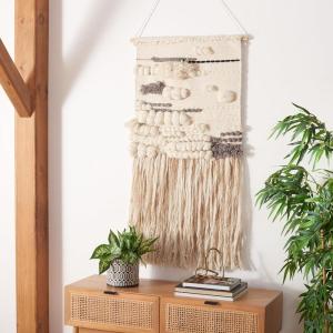 SAFAVIEH Home Collection Sedona 115 Ivory/Beige Boho Tribal Woven Wool & Jute Tassel Fringe Tapestry Hanging Wall Art