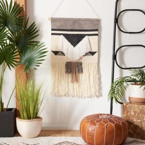 SAFAVIEH Home Collection Sedona 145 Ivory/Black Boho Tribal Woven Wool & Bamboo Tassel Fringe Tapestry Hanging Wall Art