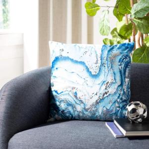 SAFAVIEH Home Jakki White and Blue Glam 18-inch Decorative Pillow Pillow