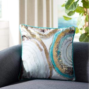 SAFAVIEH Home Nima Blue and Gold Glam 18-inch Decorative Pillow Pillow