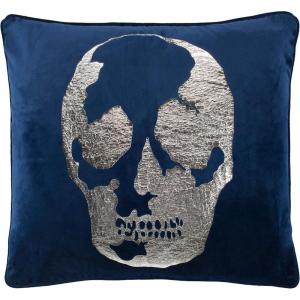 SAFAVIEH Home Rayen Dark Blue and Silver Skull 20-inch Decorative Pillow Pillow