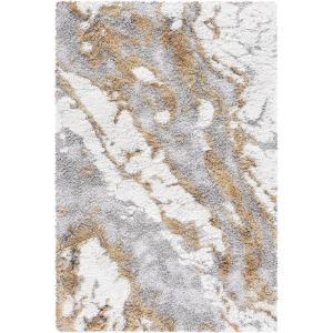 SAFAVIEH Horizon Shag Collection Area Rug – 6′ x 9′, Grey & Blue, Modern Abstract Design, Non-Shedding & Easy Care, 2-inch Thick Ideal for High Traffic Areas in Living Room, Bedroom (HZN890G)(Grey/Gold)