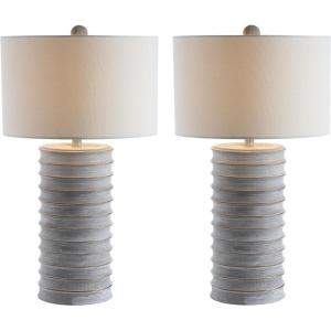 SAFAVIEH Lighting Collection – Melina Bone & White Washed Distressed 29-Inch Table Lamps, Set of 2, Rustic Farmhouse Design with LED Bulbs Included (TBL4121B-SET2)(White)